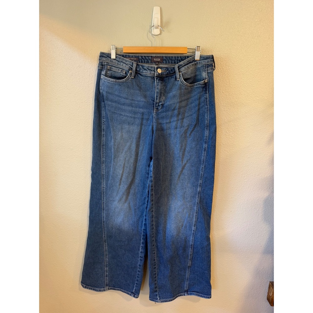 NYDJ Teresa Wide Leg Jeans Women 12 Blue Lift Tuck High Rise Denim Front Seam